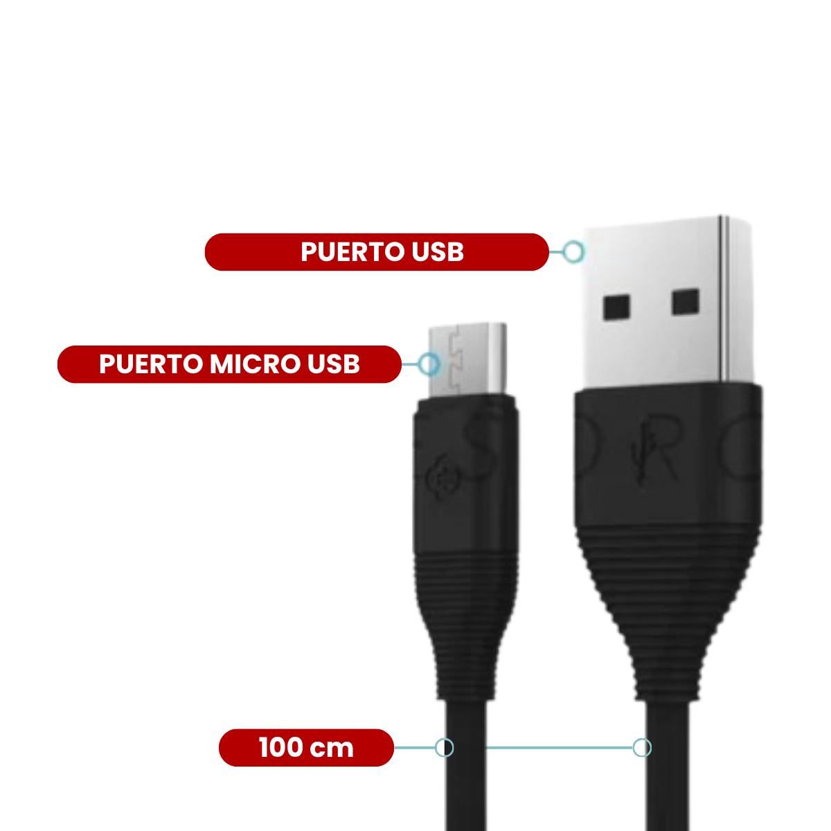 Cable USB a Micro-USB Largo 100cm Negro (Biqu) - Imagen 2
