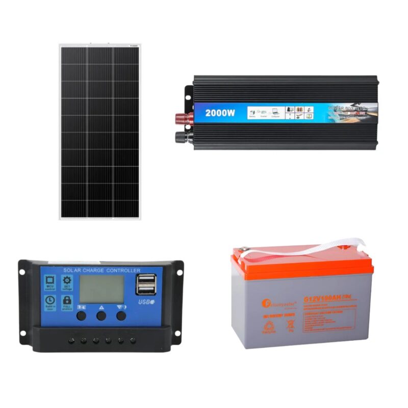 Combo Motorhome Kit Solar X1 Panel 180w + Inversor 2000w + Batería