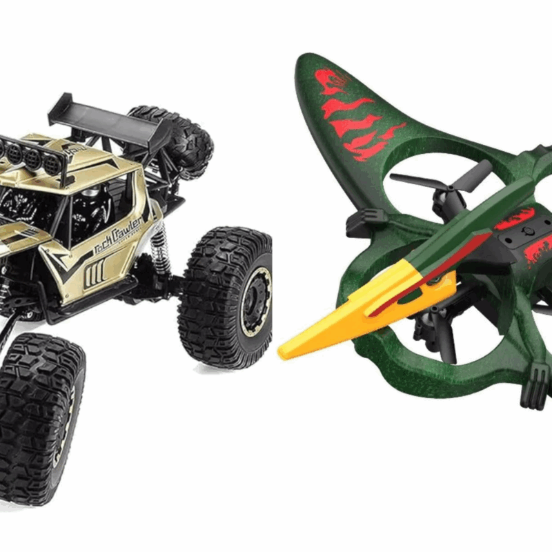 Kit RC Tierra y Cielo: Drone Dinosaurio + Camioneta 4x4 Escala 1:8