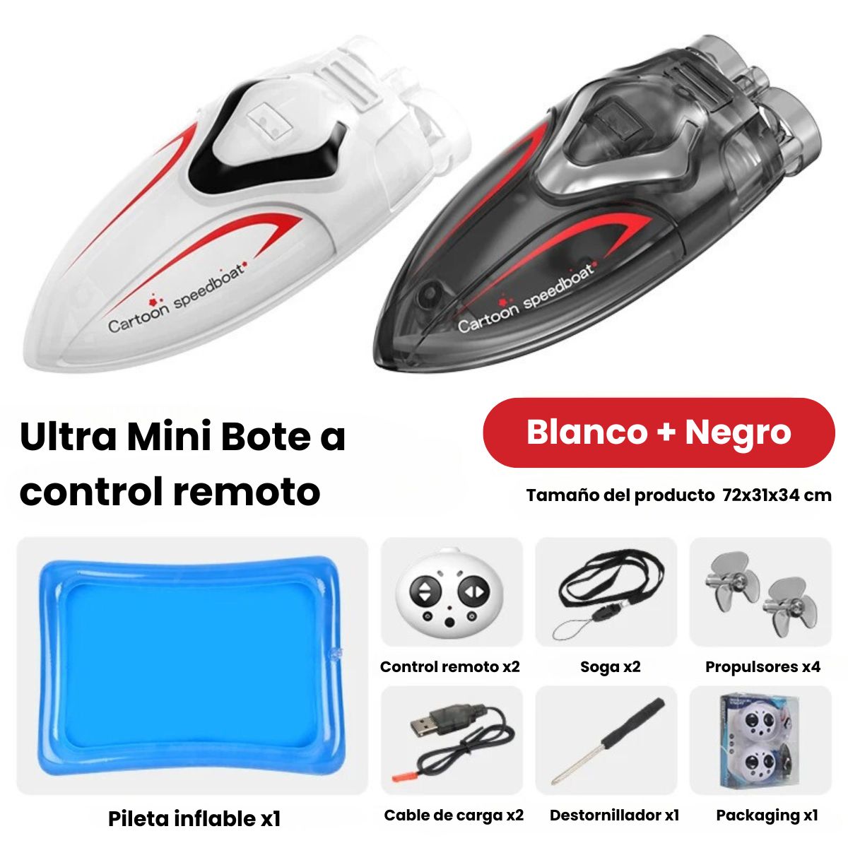 Mini Barco Control Remoto (2 Jugadores) Giro 360° Luces Led - Imagen 2