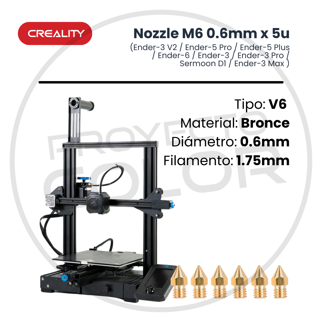 Nozzle M6 0.6mm x 5u - (Ender-3 V2 / Ender-5 Pro / Ender-5 Plus / Ender-6 / Ender-3 / Ender-3 Pro / Sermoon D1 / Ender-3 Max ) - Imagen 3