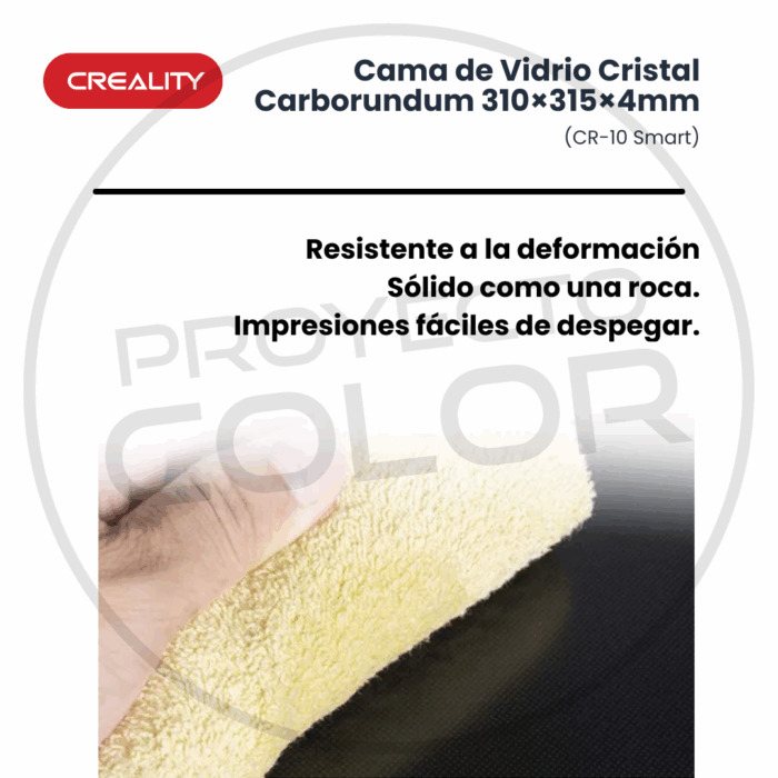 Cama de Vidrio Cristal Carborundum Creality 310×315×4mm (CR-10 Smart) - Imagen 4