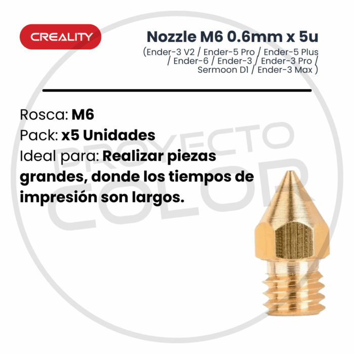Nozzle M6 0.6mm x 5u - (Ender-3 V2 / Ender-5 Pro / Ender-5 Plus / Ender-6 / Ender-3 / Ender-3 Pro / Sermoon D1 / Ender-3 Max ) - Imagen 4