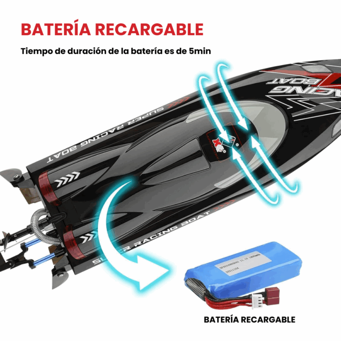 Lancha Deportiva Alta Velocidad 60km/h Control Remoto ToySky - Imagen 7