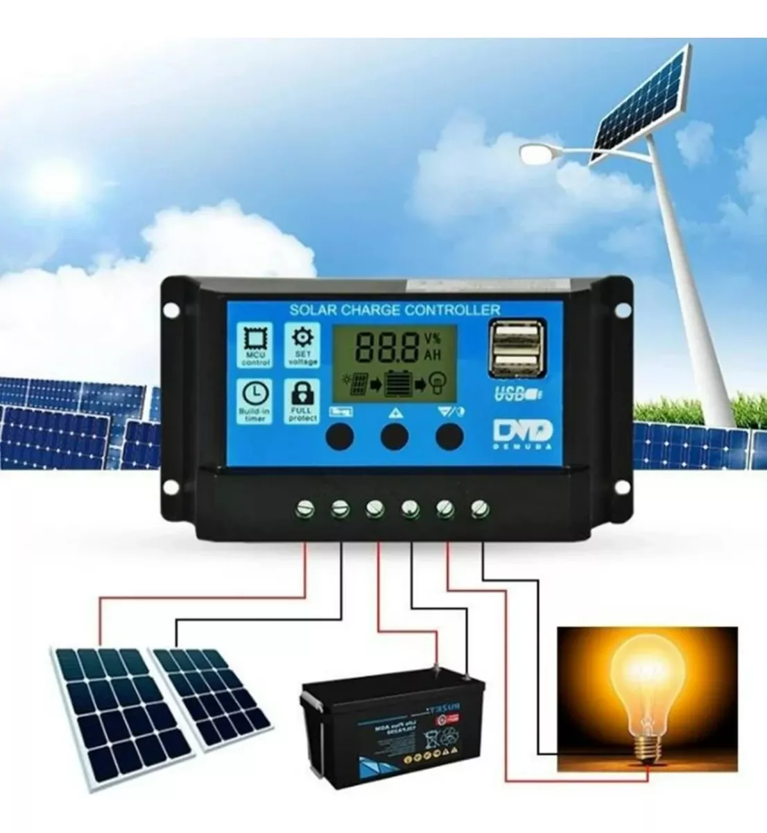 Regulador Controlador De Carga Pwm Panel Solar 12v/24v 30a - Imagen 4