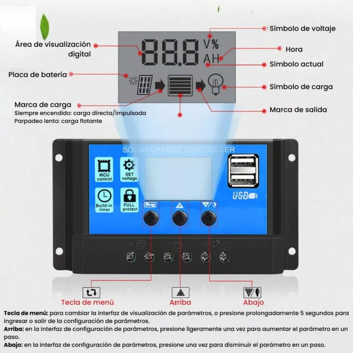 Regulador Controlador De Carga Pwm Panel Solar 12v/24v 30a - Imagen 6