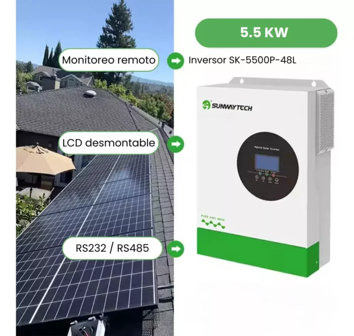 Inversor Con Regulador De Carga 5.5kw 48v  Onda Pura - Imagen 5