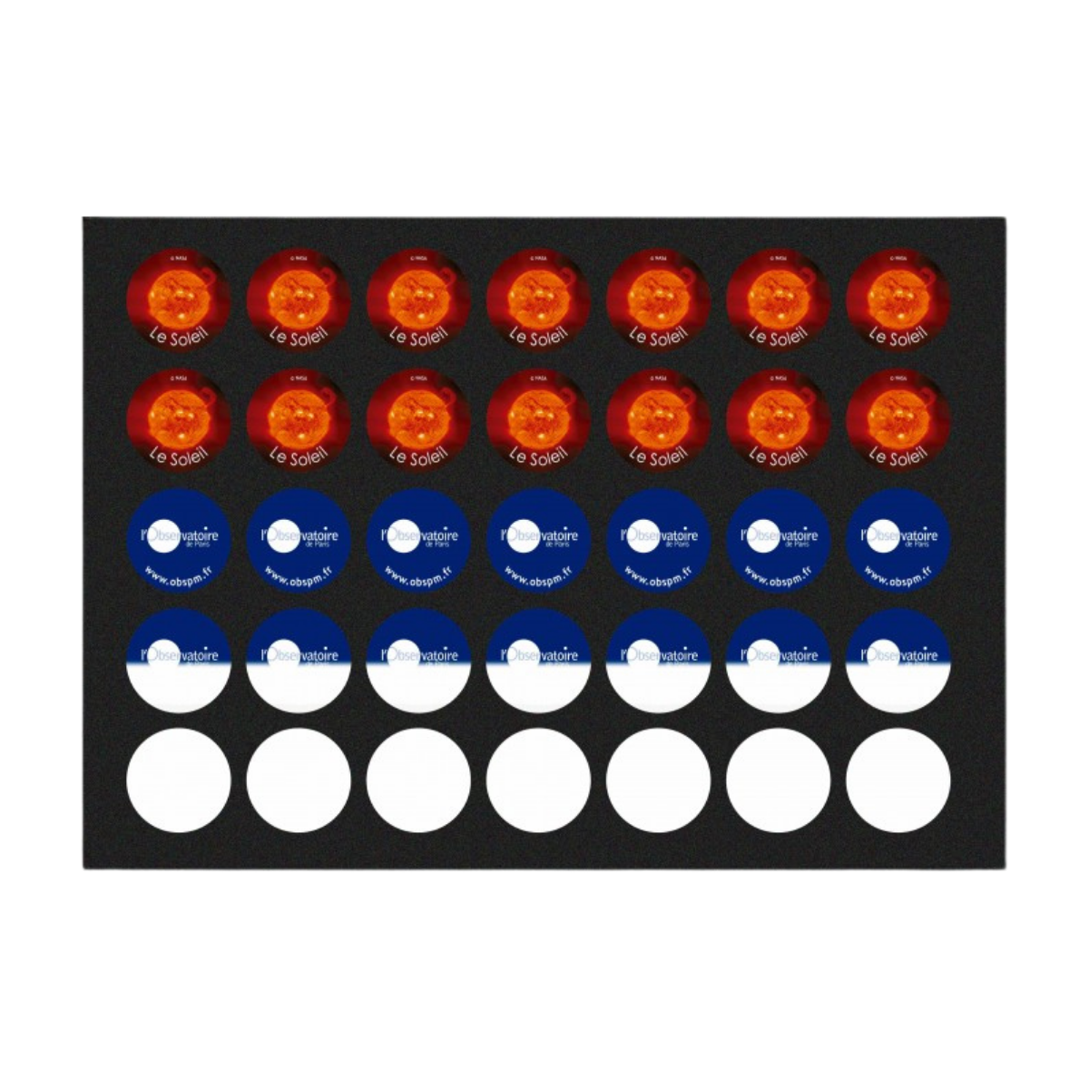 COMBO BASE A4 PARA (LUPAS DIAM. 33) EN NEGRO para impresión UV + SOPORTE Ø33MM PVC BLANCO (X100)