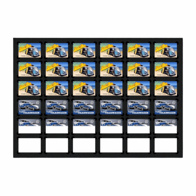 COMBO BASE A4 PARA LUPAS 25X40 EN NEGRO para impresión UV + SOPORTE 25X40MM PVC BLANCO (X100)